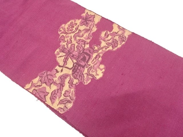 JAPANESE NAGOYA OBI / TSUMUGI / WOVEN GRAPE ARABESQUE